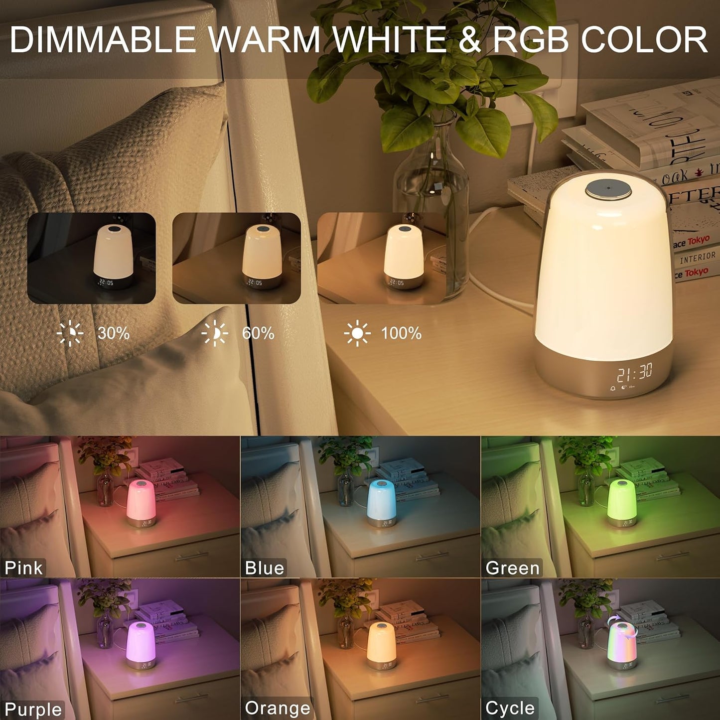 Sunrise Alarm Clock | Wake-Up Light with Natural Sounds | Dimmable Night Light | USB-C Rechargeable