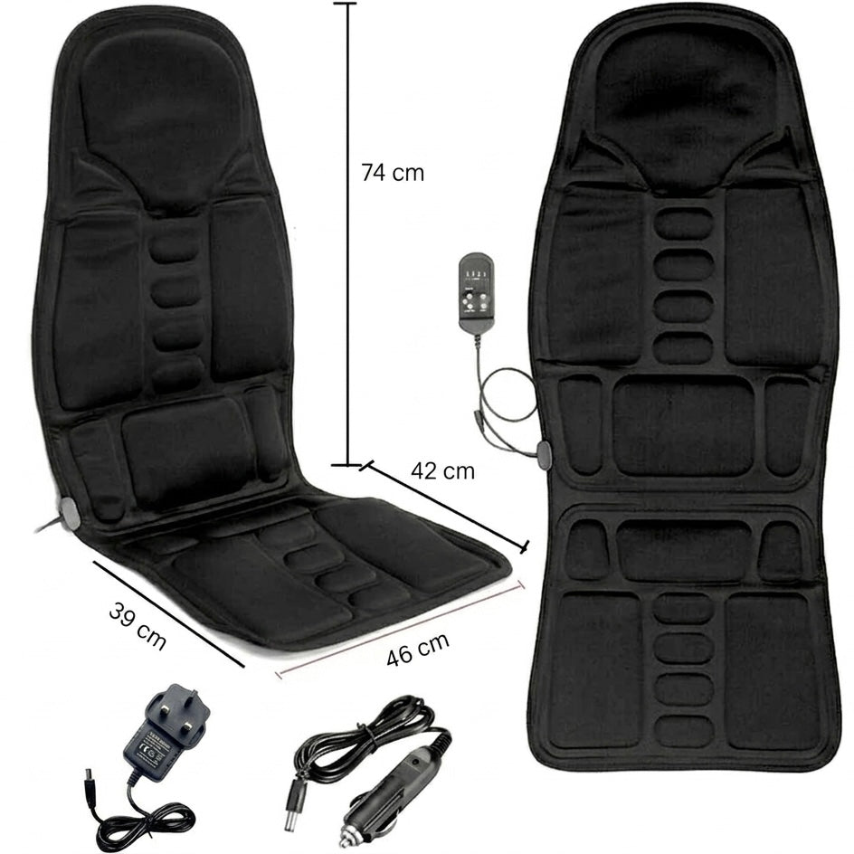 Seat Massage Cushion | 8 Modes | Heat Function | 12V & 110–240V | Wired Remote | Black