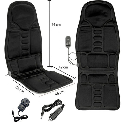 Seat Massage Cushion | 8 Modes | Heat Function | 12V & 110–240V | Wired Remote | Black