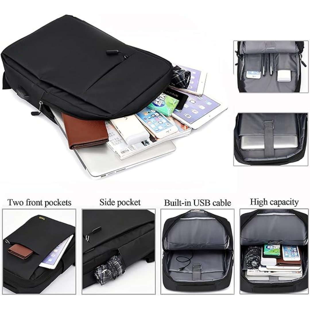Anti-Theft Backpack | RFID Blocking | Cut-Resistant Fabric | USB Charging Port | Black & Grey