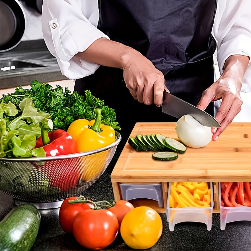 Bamboo Cutting Board | Storage Trays & Graters | Multifunctional Kitchen Prep Station