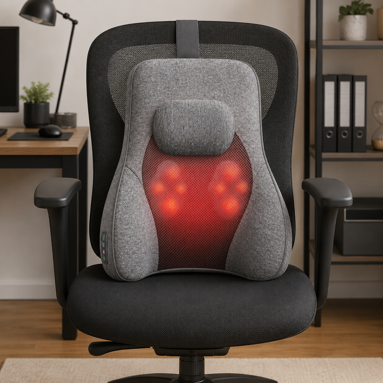 Memory Foam Lumbar Support Cushion | 4-Node Shiatsu Massage | 2-Level Heat | 60 Min Timer