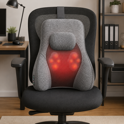 Memory Foam Lumbar Support Cushion | 4-Node Shiatsu Massage | 2-Level Heat | 60 Min Timer