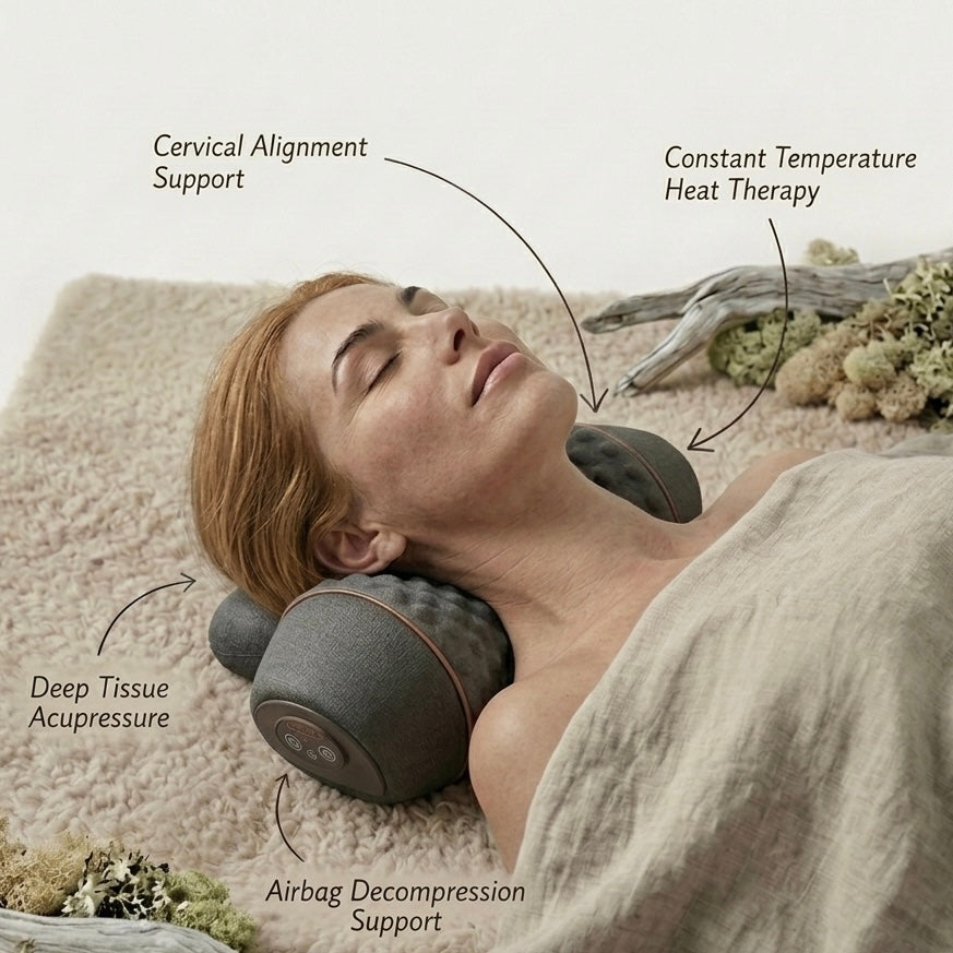 Cervical Massage Pillow | 42°C Heat Therapy | Deep Tissue Vibration | Air Decompression | Grey