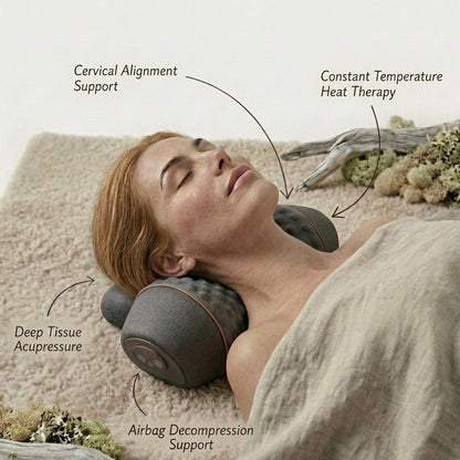Cervical Massage Pillow | 42°C Heat Therapy | Deep Tissue Vibration | Air Decompression | Grey