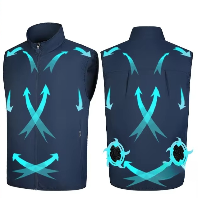 USB Cooling Fan Vest | Wearable Airflow System | Rechargeable | S–4XL | White & Blue