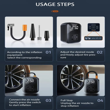 Digital Display Air Pump Portable Smart Rechargeable Air Compressor LED Light  Automatic Wireless Tire Inflation for Car Motorcycle Boat Tyre Balls
