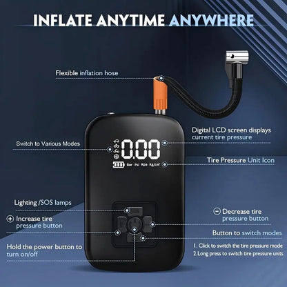 Digital Display Air Pump Portable Smart Rechargeable Air Compressor LED Light  Automatic Wireless Tire Inflation for Car Motorcycle Boat Tyre Balls