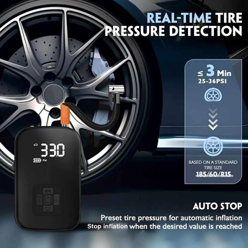 Digital Display Air Pump Portable Smart Rechargeable Air Compressor LED Light  Automatic Wireless Tire Inflation for Car Motorcycle Boat Tyre Balls