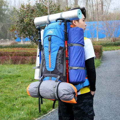 70L Tactical Backpack | Waterproof Nylon | Padded Straps | Dark Blue, Light Blue & Black