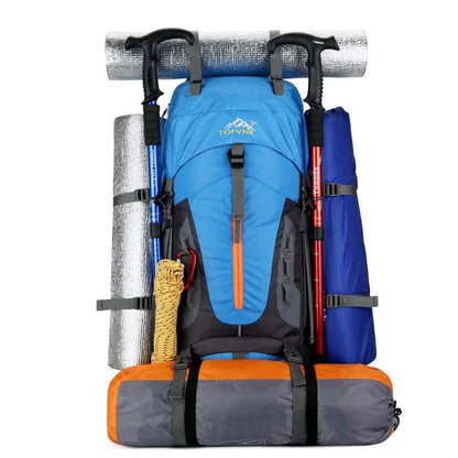 70L Tactical Backpack | Waterproof Nylon | Padded Straps | Dark Blue, Light Blue & Black
