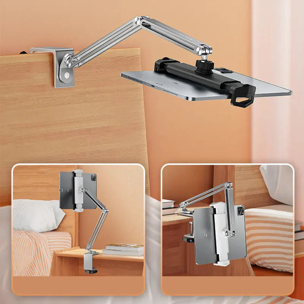 Tablet & Phone Stand | 360 Degree Rotation | Aluminium | Adjustable Height & Tilt | Desk & Bedside