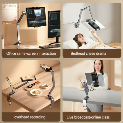 Tablet & Phone Stand | 360 Degree Rotation | Aluminium | Adjustable Height & Tilt | Desk & Bedside