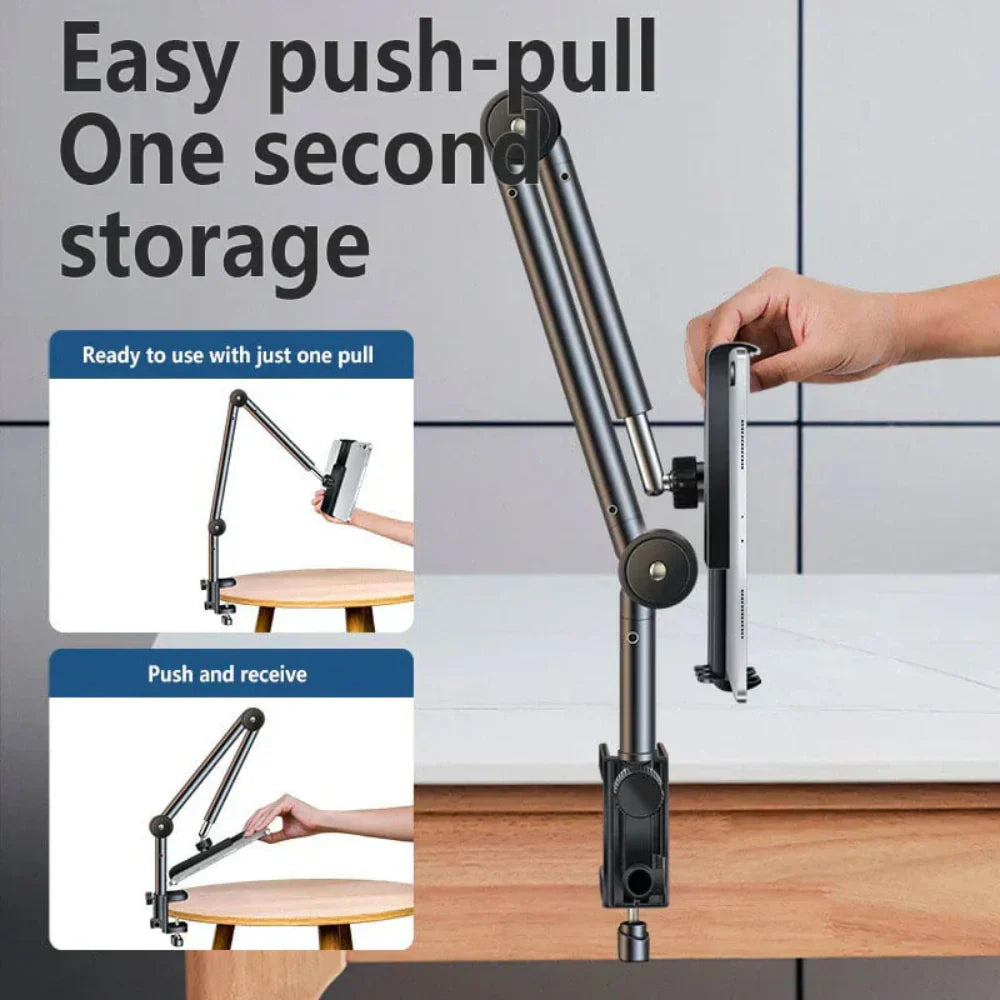 Tablet & Phone Stand | 360 Degree Rotation | Aluminium | Adjustable Height & Tilt | Desk & Bedside