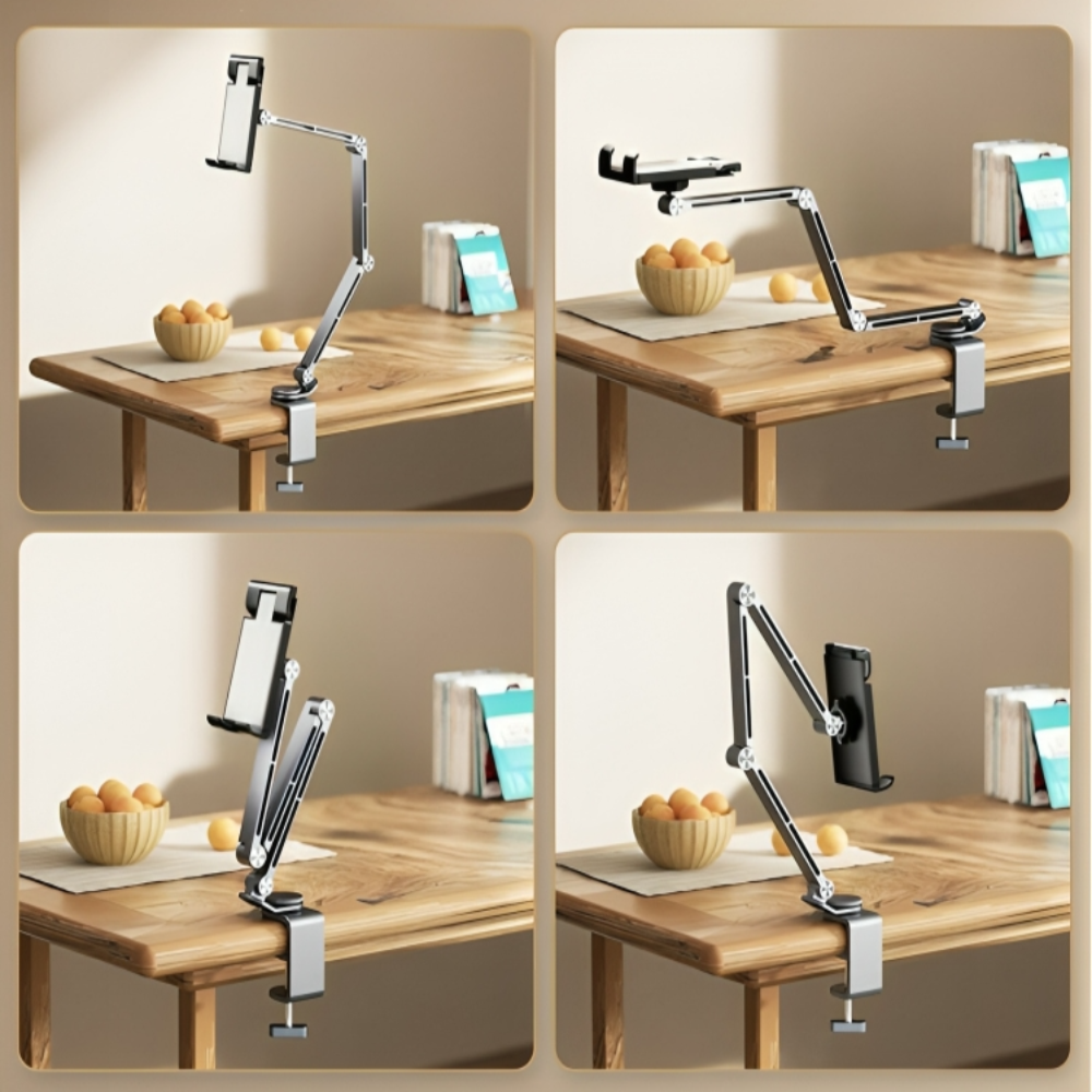 Tablet & Phone Stand | 360 Degree Rotation | Aluminium | Adjustable Height & Tilt | Desk & Bedside