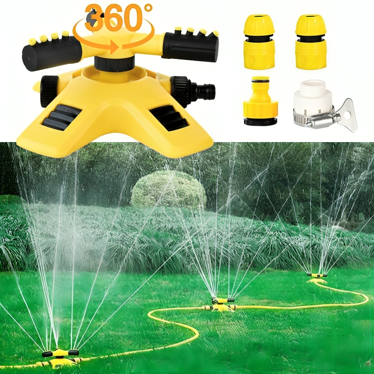 360° Rotating Garden Sprinkler | 4 Adjustable Nozzles | Expandable Reach | Hose Compatible