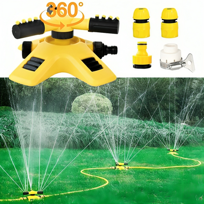 360° Rotating Garden Sprinkler | 4 Adjustable Nozzles | Expandable Reach | Hose Compatible