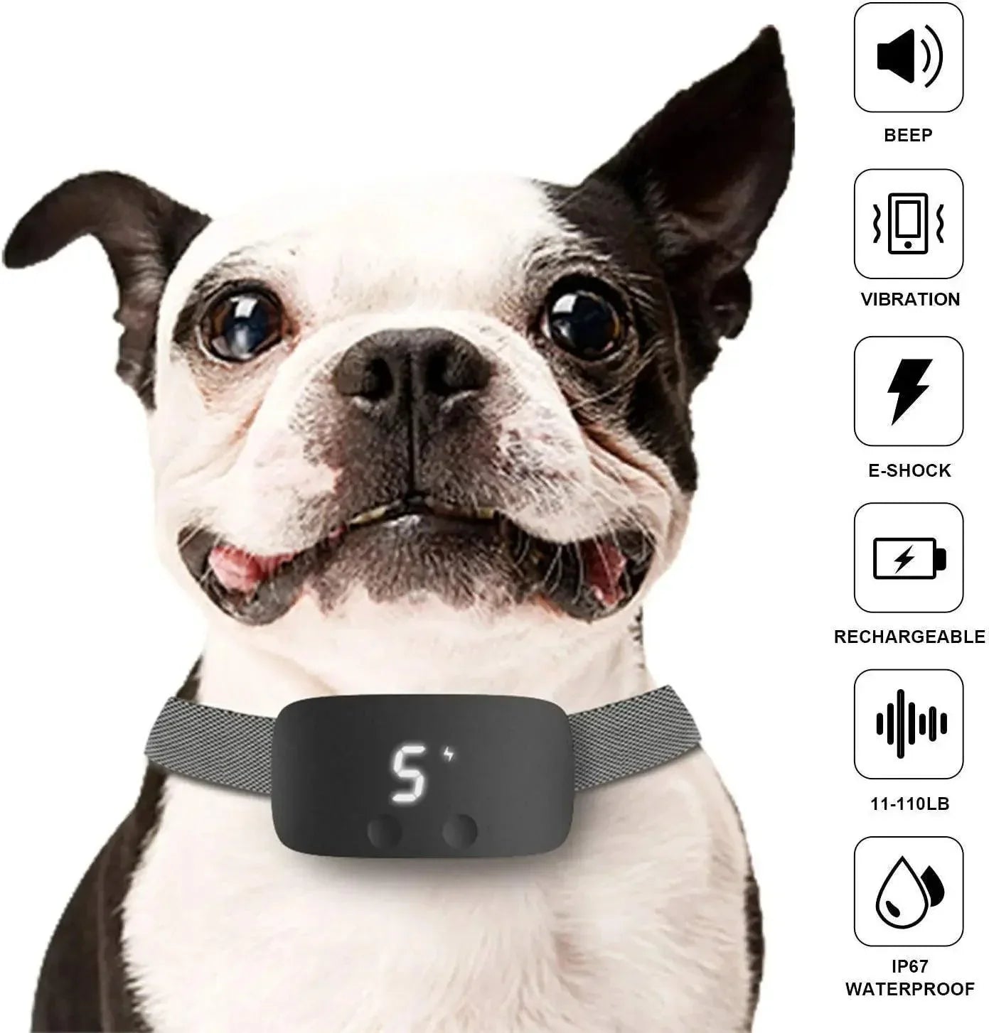 Anti-Bark Dog Collar | Nylon | IP67 Waterproof | USB Rechargeable | Adjustable for All Breeds