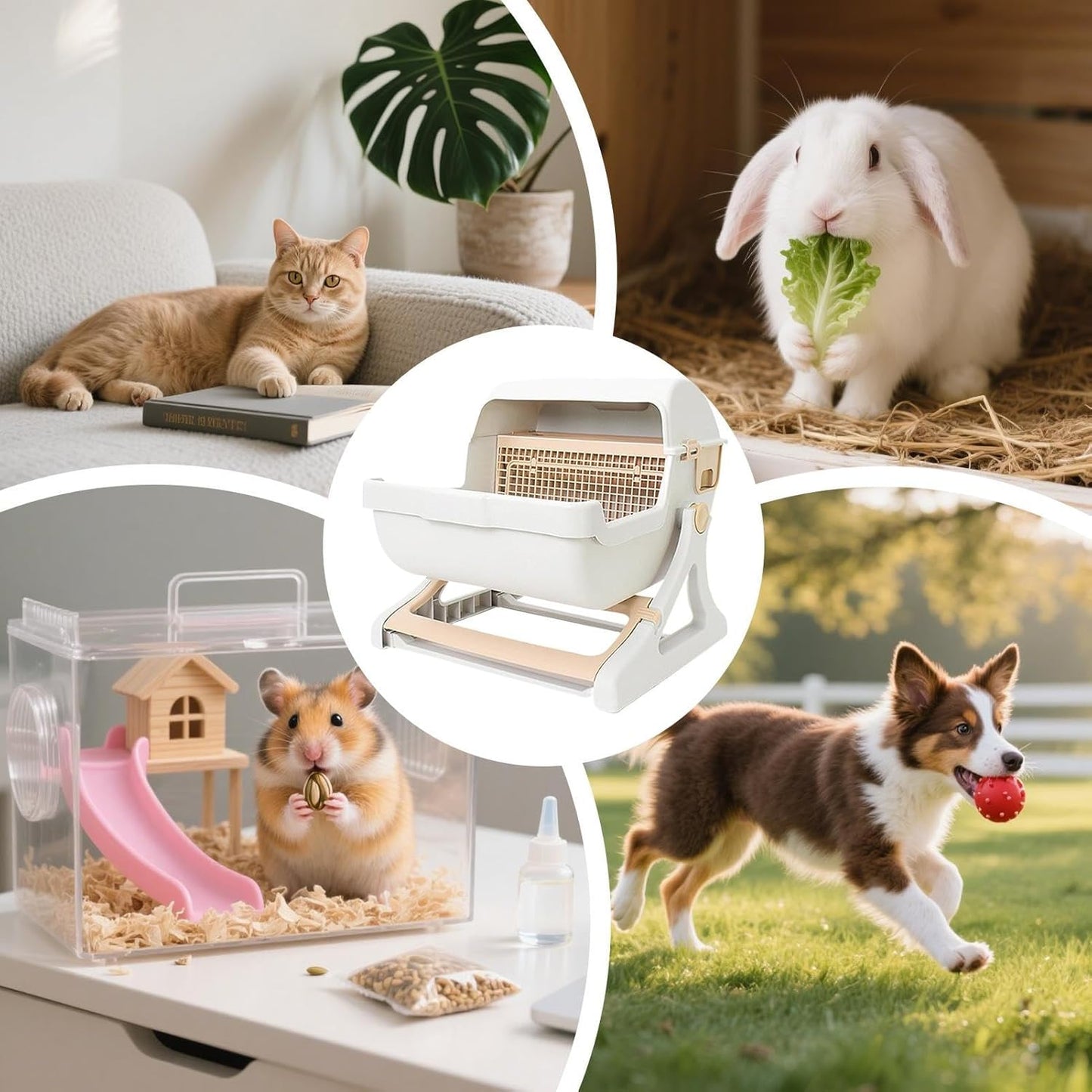 Automatic Cat Litter Box | Tipping Tray | Odour Control | Open Top | 50x50x46cm | Beige & Grey