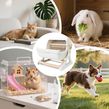 Automatic Cat Litter Box | Tipping Tray | Odour Control | Open Top | 50x50x46cm | Beige & Grey