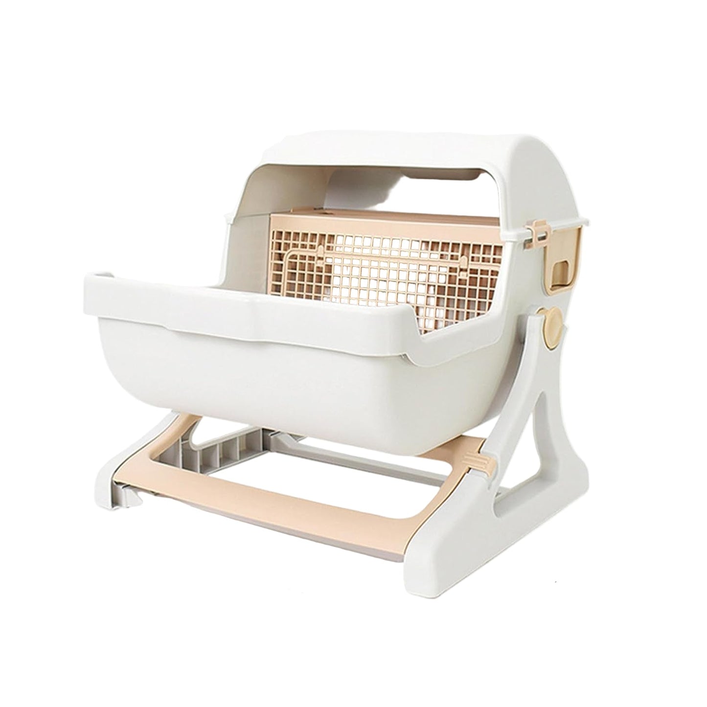 Automatic Cat Litter Box | Tipping Tray | Odour Control | Open Top | 50x50x46cm | Beige & Grey