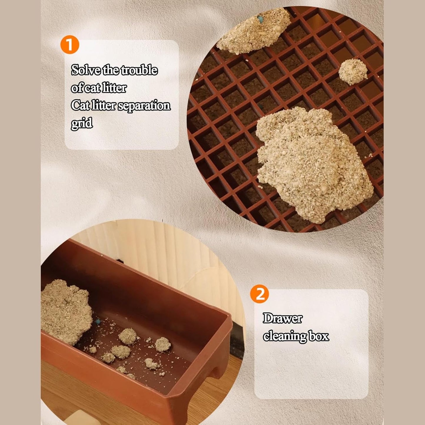Automatic Cat Litter Box | Tipping Tray | Odour Control | Open Top | 50x50x46cm | Beige & Grey