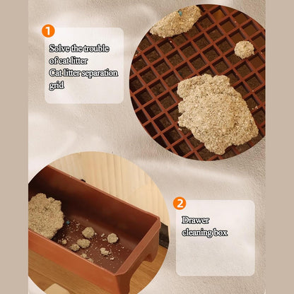 Automatic Cat Litter Box | Tipping Tray | Odour Control | Open Top | 50x50x46cm | Beige & Grey