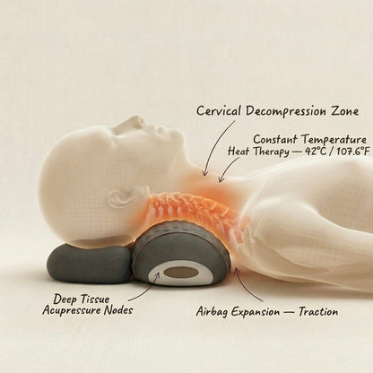 Cervical Massage Pillow | 42°C Heat Therapy | Deep Tissue Vibration | Air Decompression | Grey