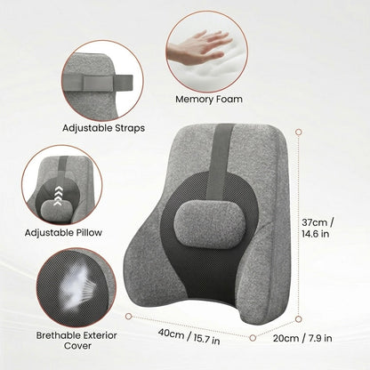 Memory Foam Lumbar Support Cushion | 4-Node Shiatsu Massage | 2-Level Heat | 60 Min Timer