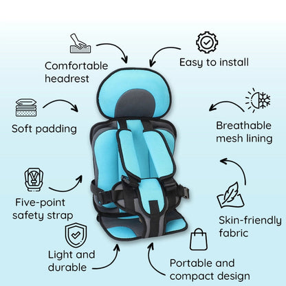 Child Car Seat Cushion | Integrated Seatbelt Guide | Ages 0–12 | Small & Large | 8 Colours