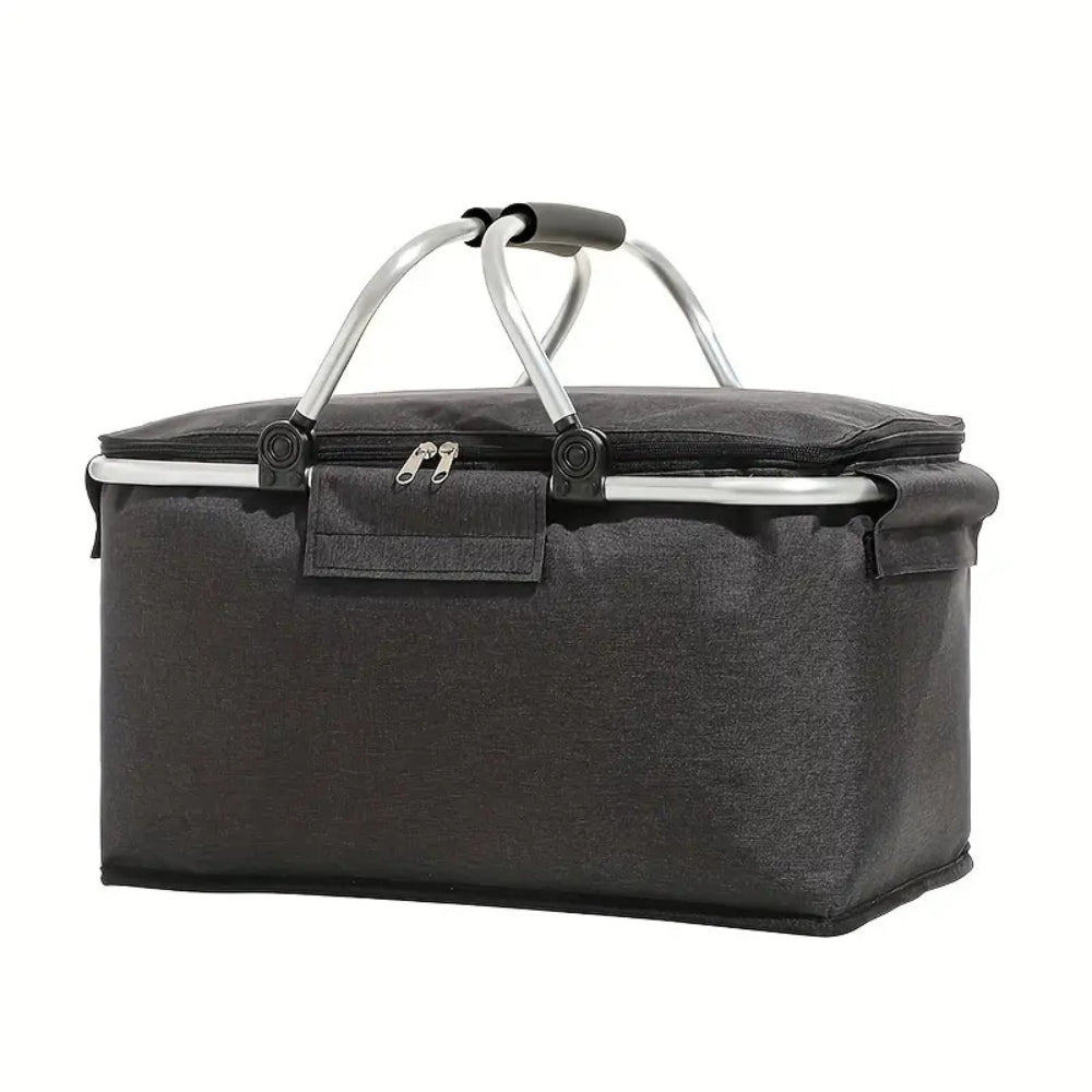 18L Collapsible Picnic Basket | Leakproof Oxford Fabric | Aluminium Frame | Black, Grey & Blue
