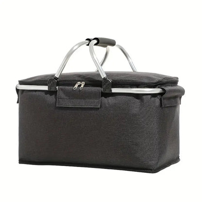 18L Collapsible Picnic Basket | Leakproof Oxford Fabric | Aluminium Frame | Black, Grey & Blue