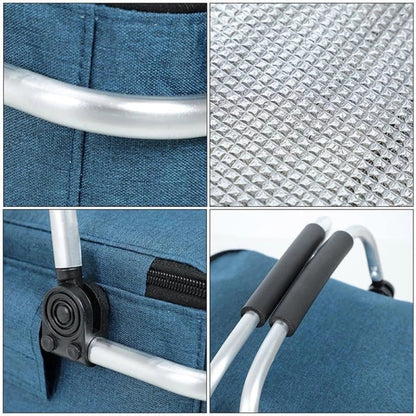 18L Collapsible Picnic Basket | Leakproof Oxford Fabric | Aluminium Frame | Black, Grey & Blue