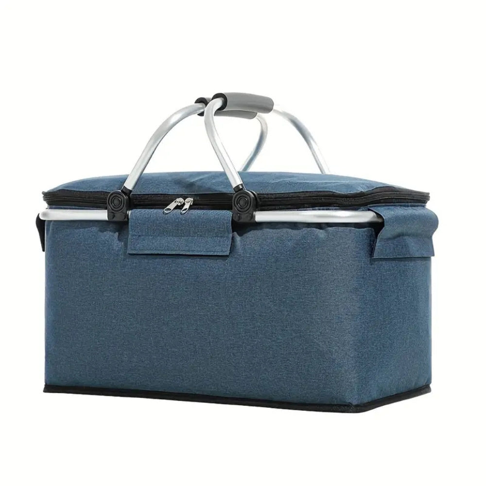 18L Collapsible Picnic Basket | Leakproof Oxford Fabric | Aluminium Frame | Black, Grey & Blue