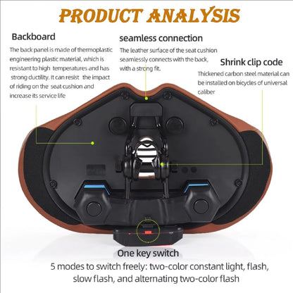 Noseless Bike Seat | Oversized | Shock Absorption | Optional LED Light | Black & Brown