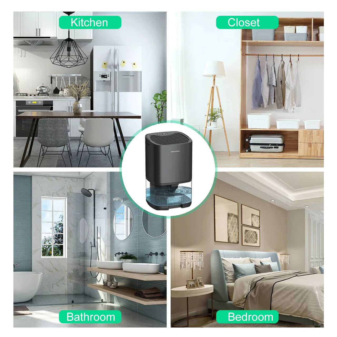 Portable Dehumidifier & Air Purifier | 1000ml Tank | Anion Filter | Night Light | ≤45dB