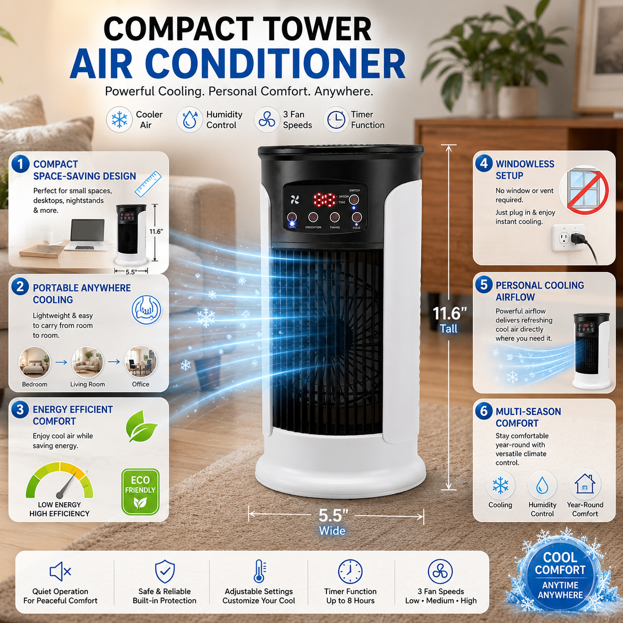 Compact Evaporative Air Cooler | USB Powered | Personal Desk Cooling | Energy Efficient