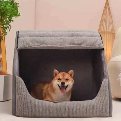 Den Dog Bed | PP Cotton & Sponge Fill | Enclosed | Zip-Off Washable Cover | 3 Sizes | Grey