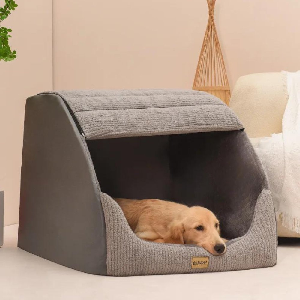 Den Dog Bed | PP Cotton & Sponge Fill | Enclosed | Zip-Off Washable Cover | 3 Sizes | Grey