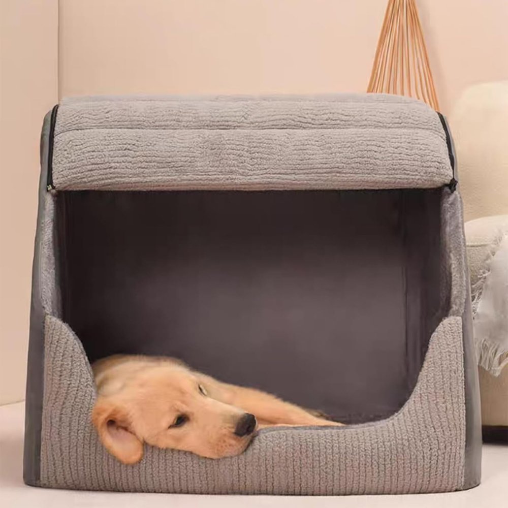 Den Dog Bed | PP Cotton & Sponge Fill | Enclosed | Zip-Off Washable Cover | 3 Sizes | Grey