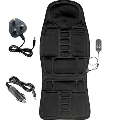 Seat Massage Cushion | 8 Modes | Heat Function | 12V & 110–240V | Wired Remote | Black