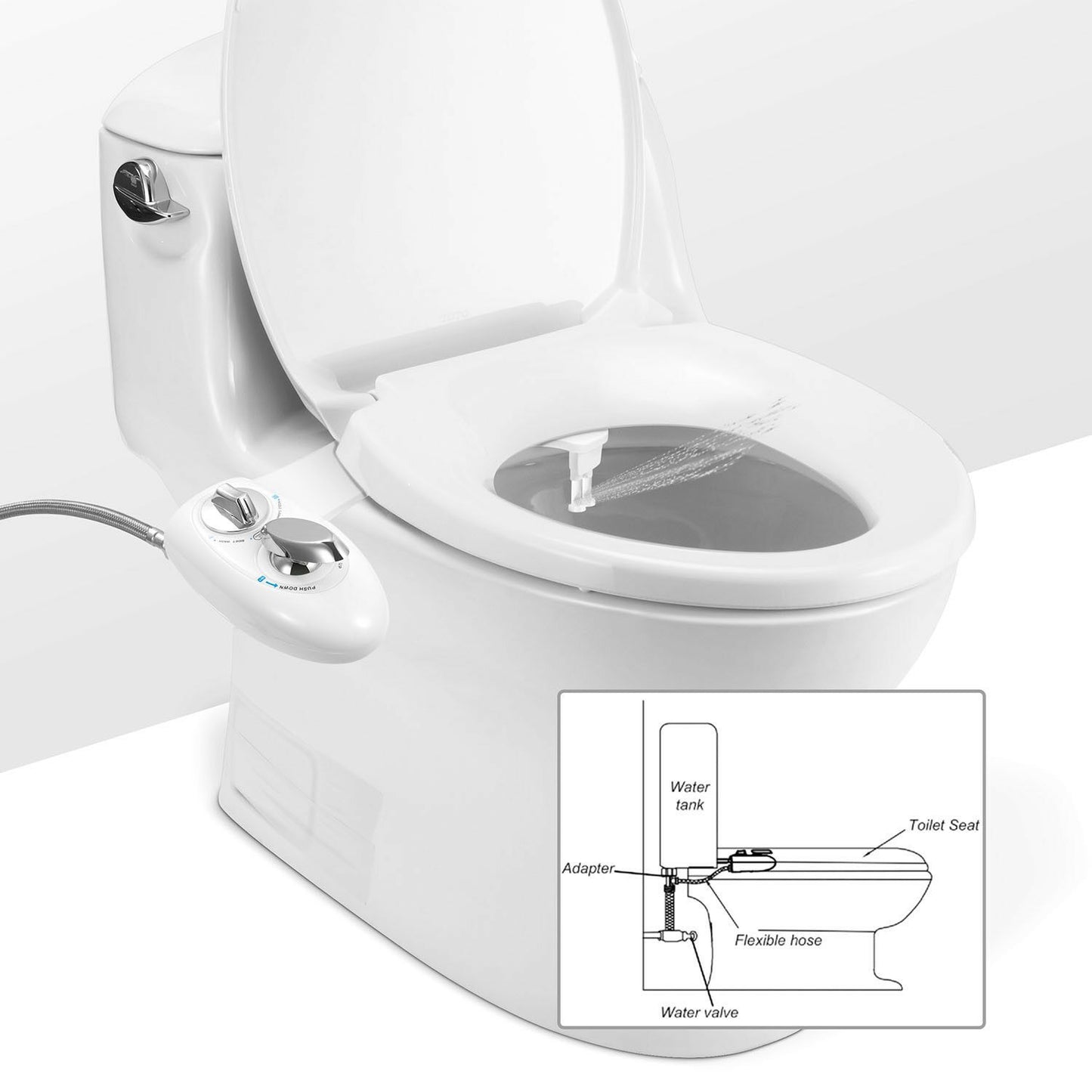 Cold Water Bidet Attachment | Dual Nozzle | Self-Cleaning | Rear & Front Wash | Fits Most Toilets