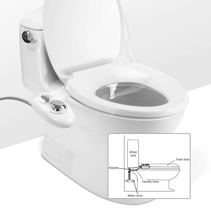 Cold Water Bidet Attachment | Dual Nozzle | Self-Cleaning | Rear & Front Wash | Fits Most Toilets