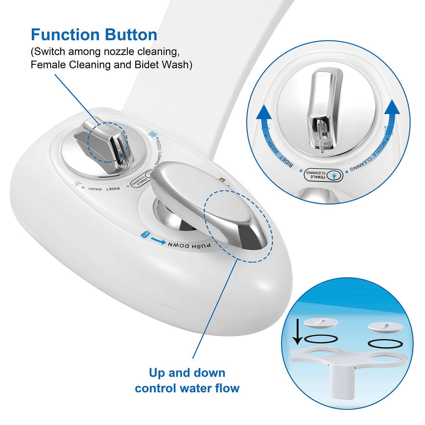 Cold Water Bidet Attachment | Dual Nozzle | Self-Cleaning | Rear & Front Wash | Fits Most Toilets