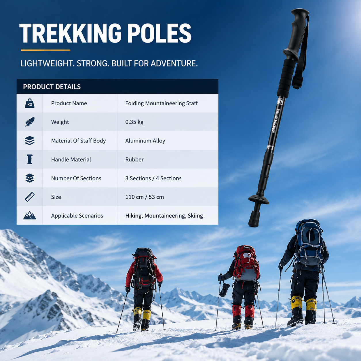 Trekking Poles | Ultralight Foldable Design | Shock Absorption Hiking Aid
