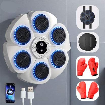 Wall-Mounted Boxing Trainer | RGB Lighting | Bluetooth | Punch Counter | USB | Black & White