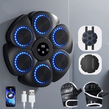 Wall-Mounted Boxing Trainer | RGB Lighting | Bluetooth | Punch Counter | USB | Black & White
