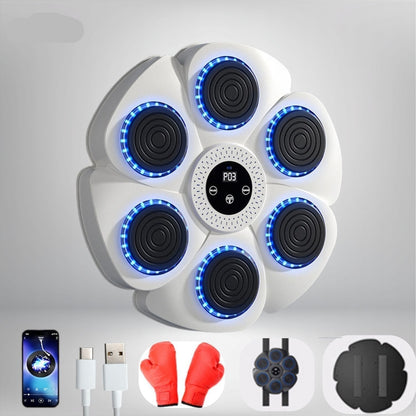 Wall-Mounted Boxing Trainer | RGB Lighting | Bluetooth | Punch Counter | USB | Black & White