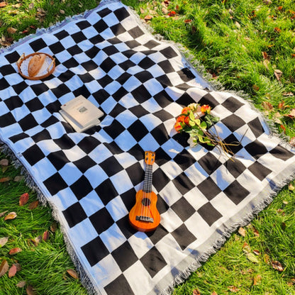 Picnic Blanket | Checkered Microfibre | Fringed Edges | 130 × 180 cm | Midnight, Rustic & Forest