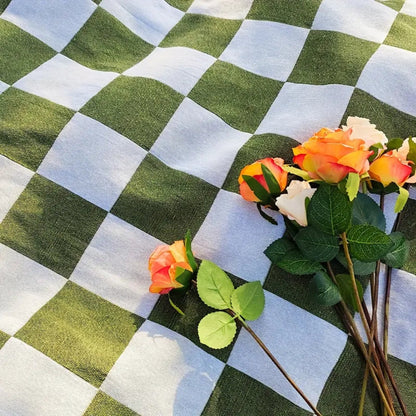 Picnic Blanket | Checkered Microfibre | Fringed Edges | 130 × 180 cm | Midnight, Rustic & Forest